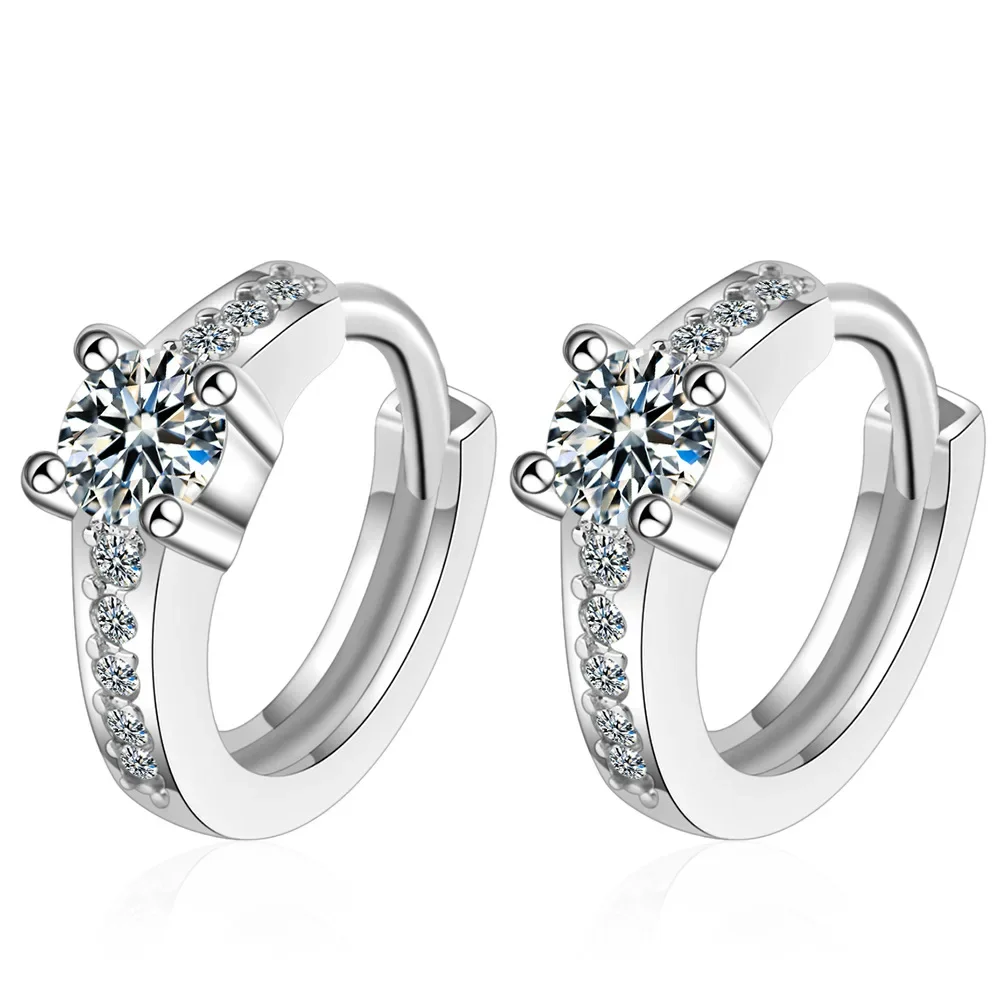 Charming Pendientes 925 Sterling Silver Zircon Love Flower Mosaic Zircon Stud Earrings for Women Girl Gift Jewelry Oorbellen