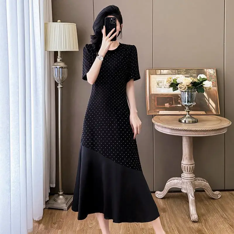 Women's French Style Patchwork Mermaid Hem Maxi Dress Summer Elegant Evening Party Gown New Arrival