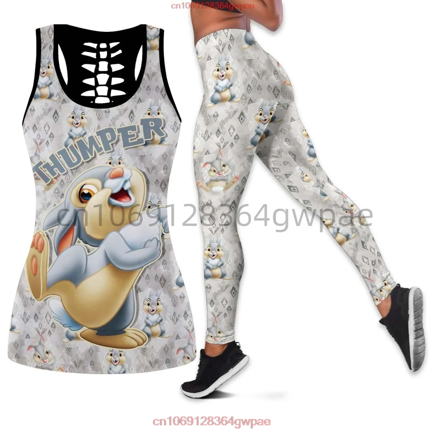 Thumper Rabbit Bambi Women's Cutout Tank Top Leggings Yoga Set Fitness Leggings Tracksuit Disney Hollow Tank Top Leggings Set