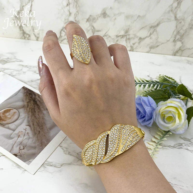 

Italian Rhinestones Jewelry Set for Women Collar Chunky Choker Necklace Bracelet Earrings Ring Engagement Wedding Party Gifts