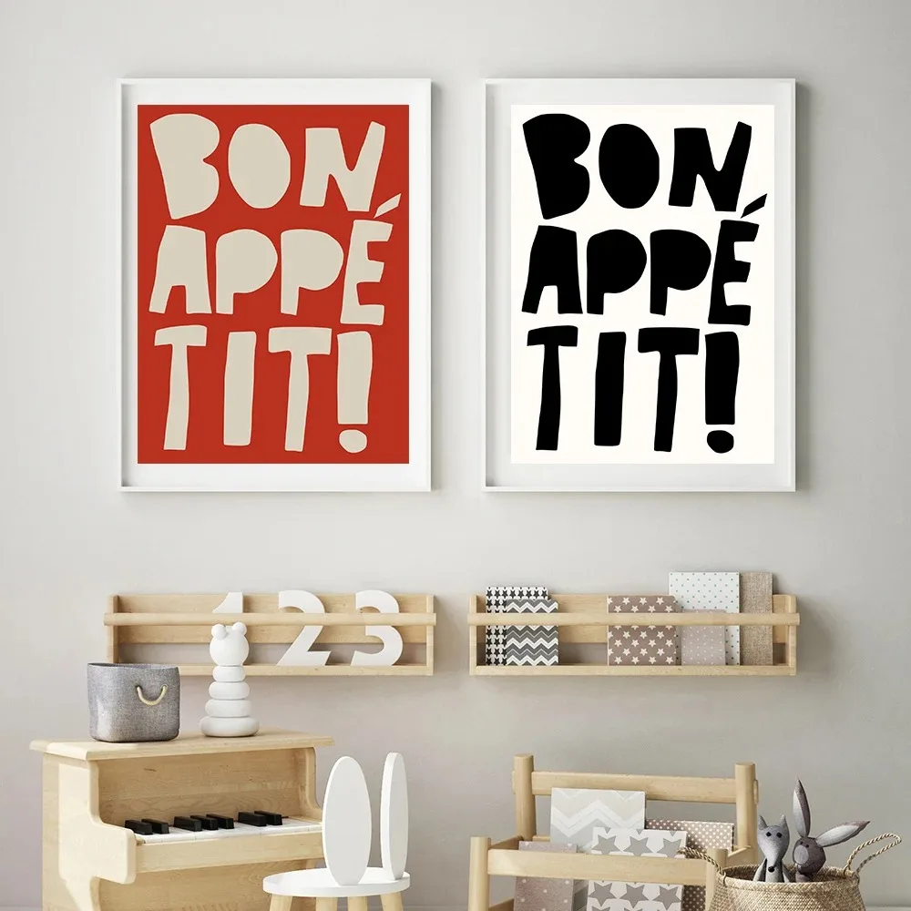 Bon Appetit Nordic French Quote Posters and Prints Modern Kitchen Wall Art Canvas Painting Picture for Home Bar Room Decoration