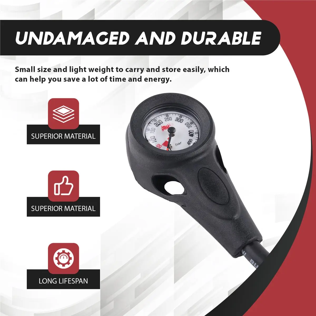 

(SPOR) Манометр для дайвинга 300 бар, легкий, для измерения давления воздуха, снаряжение для дайверов, аксессуар для погружений