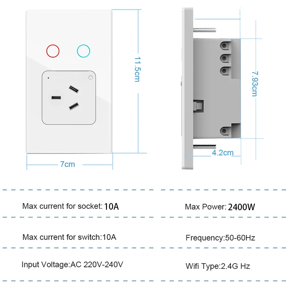 AU Plug Smart Tuya Austrial WiFi Light Wall Switch Socket Outlet Touch Glass Panel Interruptor by Alexa Google Home Appliance