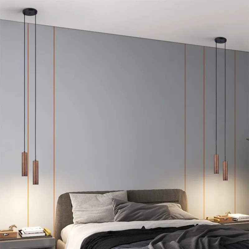 Nordic Modern Wood Grain Pendant Lamp Bedroom Bedside Spotlights Restaurant Kitchen Bar Counter Led Hanging Lighting Home Decor