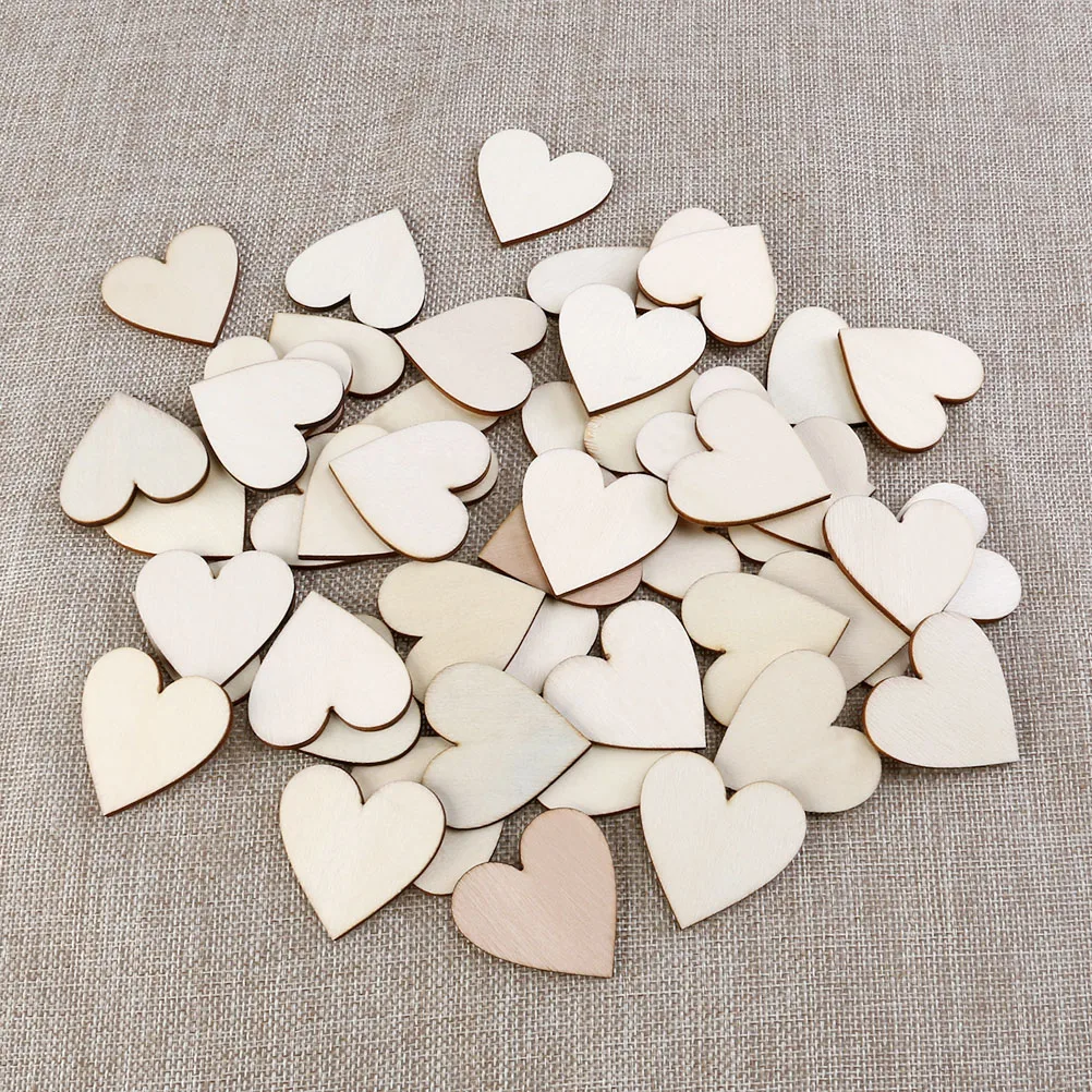 

50pcs Wooden Patches Heart Shape Decorative Embellishments for Scrapbooking Cards Crafting Projects Smooth Finish