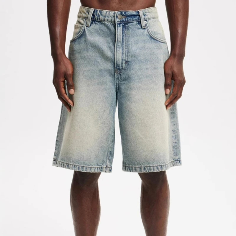 

Мужские повседневные джинсовые шорты 2025 года: летние, эластичные, длиной 5 дюймов, пляжные, легкие, удобные, в стиле Y2K, уличная мода, винтаж