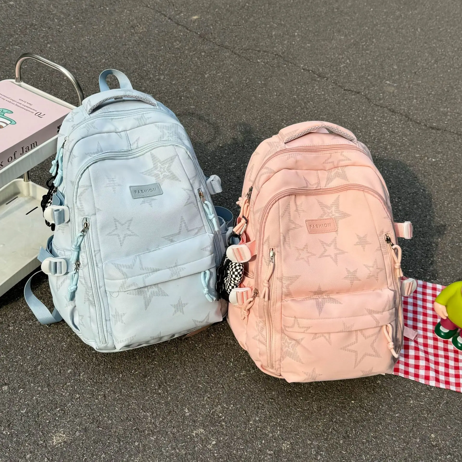 大容量マルチポケット学生用バックパック、新星柄プリント軽量トラベルバックパック、学生用スクールバッグ、ラップトップバッグ、ユニセックス