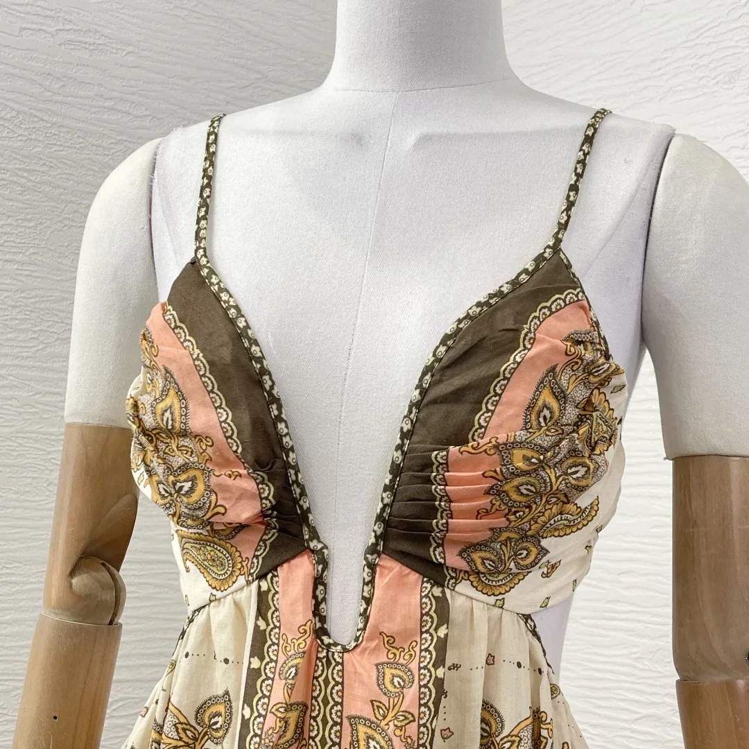 春の新作 高品質 ノースリーブ レトロ ミディ丈ワンピース ホリデー向け 写真の通り