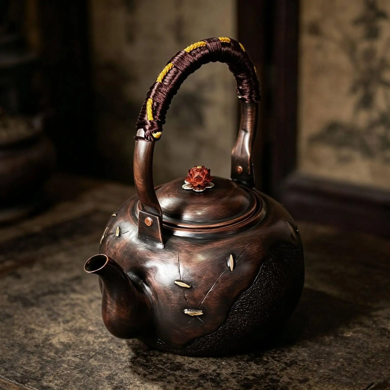 Copper Kettle Antique-Style Kettle with Wrapped Handle Stovetop for Tea Lovers