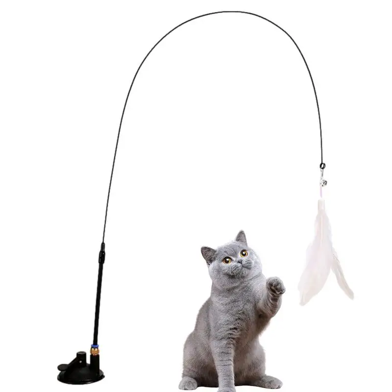 Teaser Wand Toy Suction Cup Feather Interactive Cat Toy Handfree Cat Stick Playing Kitten Playing Wand Pet Supplies Get Bored