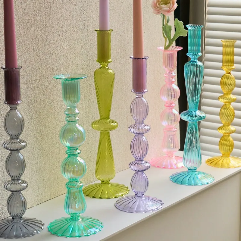 

Glass Candle Holders Nordic Decor Taper Candle Holder Candlesticks for Home Wedding Room Decoration Party Vase Home Decor