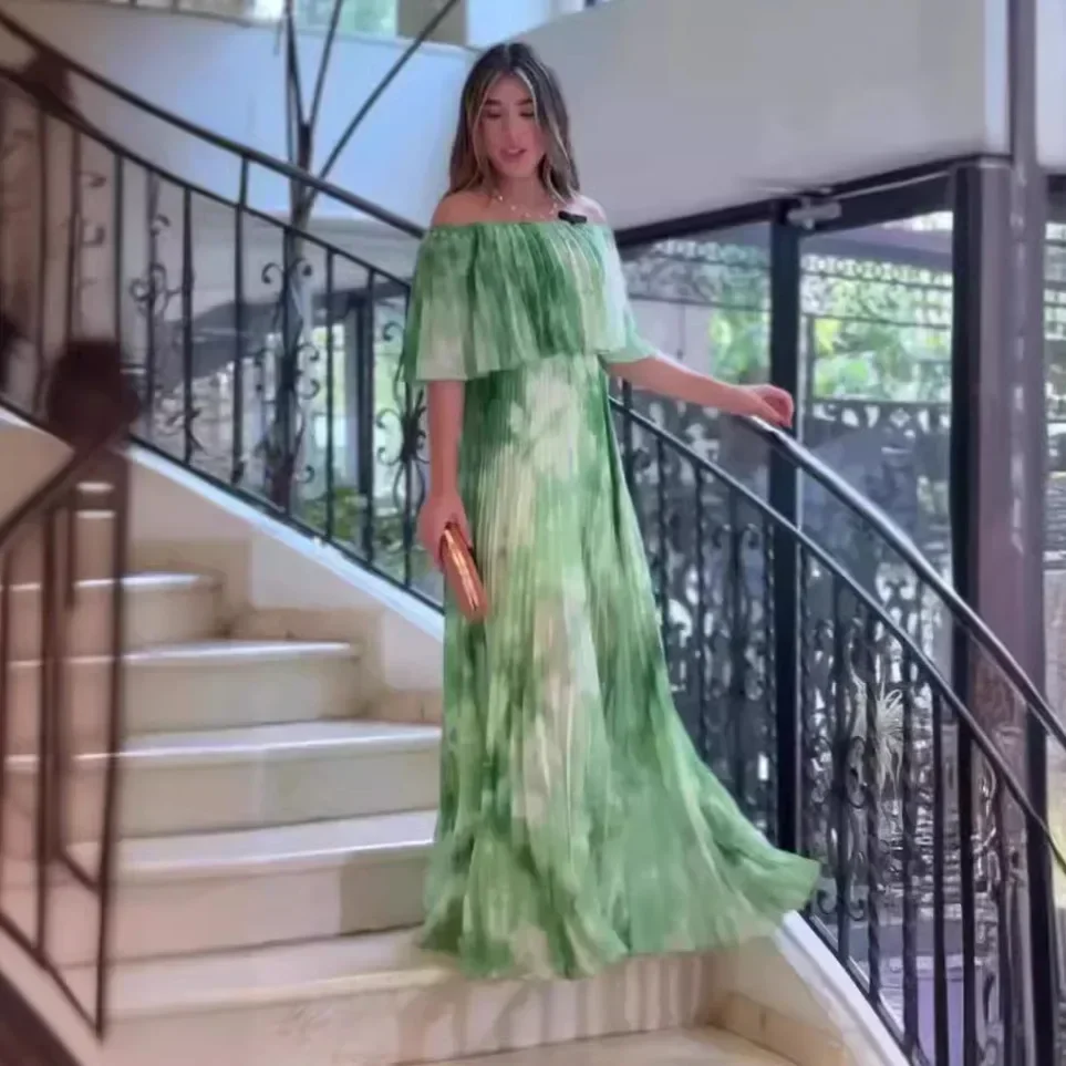 Summer Women Printing Long Dress Slash Neck Boho Kaftan Eid Vestidos Largos Off Shoulder Robe Casual Dresses Jalabiya 2025