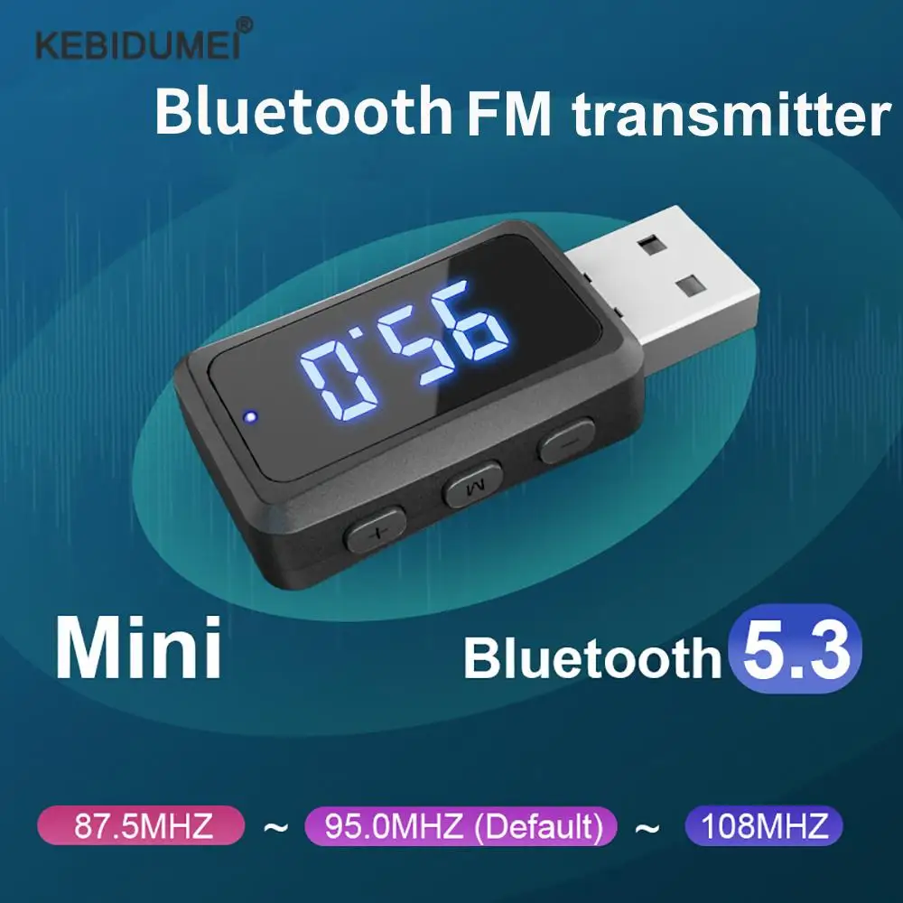 Приемник-передатчик Bluetooth 5,3, 87,5-108 МГц, FM-адаптер, громкая связь, мини-USB, автомобильный комплект питания, беспроводное аудио, FM-радио