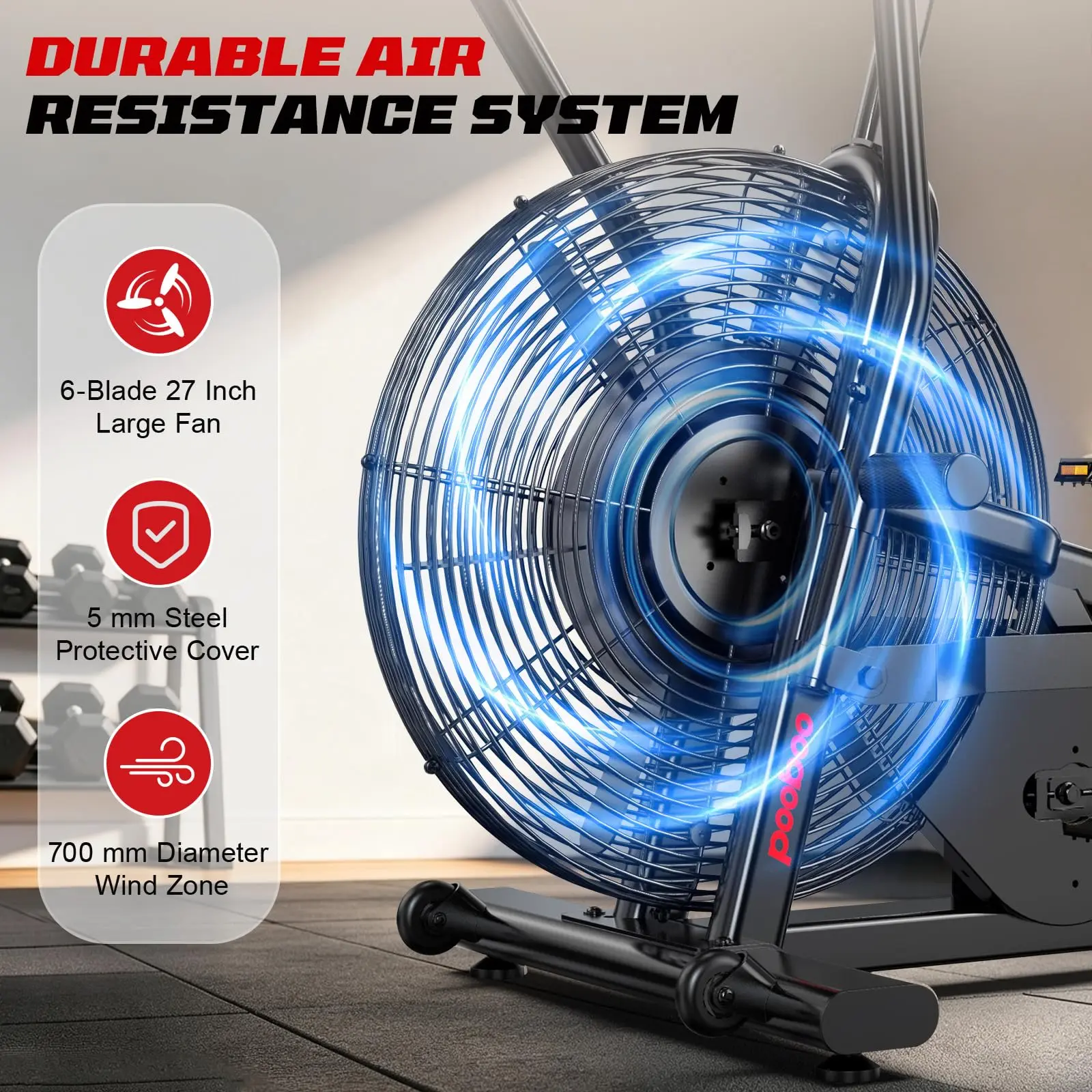 Air-Resistance Exercise Fan Bike, Air Bike with Dual Acction Handlebars&Dual-Layer Transmission System, Stationary Bike