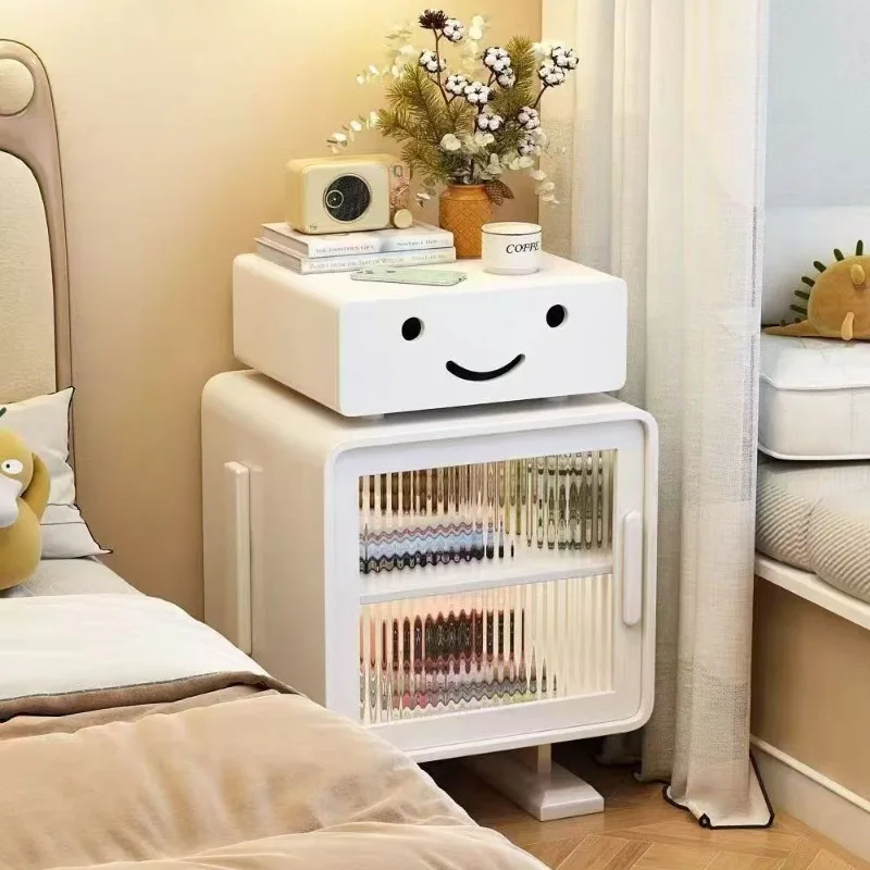 Solid wood bedside table storage bedroom locker living room creative chest robot side lamp children's bedside table