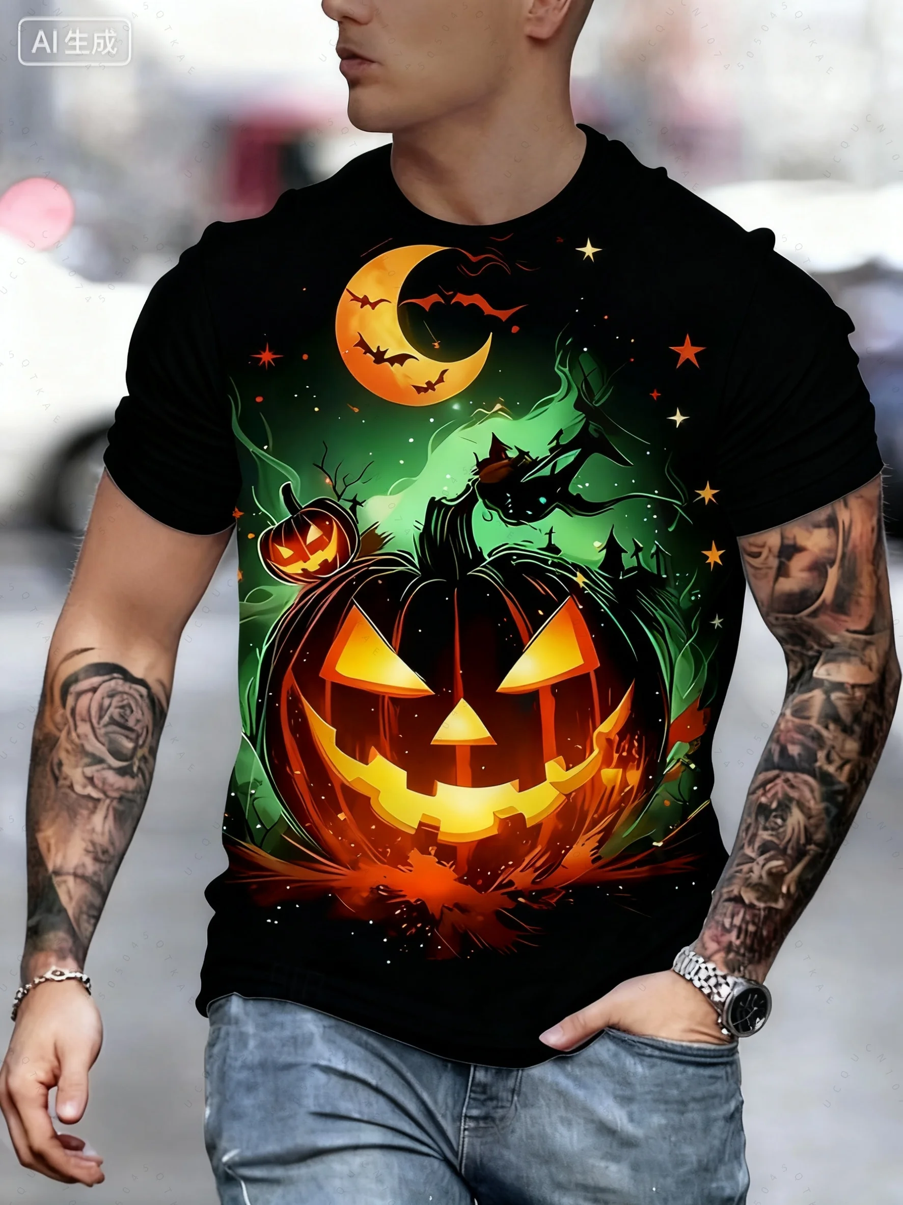 

26 мужская футболка с короткими рукавами и иллюзией тыквы на Хэллоуин, рубашка с 3D принтом, преувеличенные футболки для вечеринки ужасов, уличных праздников, мотоциклетные футболки