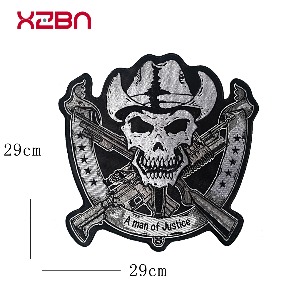 Righteous  Double Gun Skeleton Embroidery  Patch Back Logo Motorcycle Horseman  Personalized Leather Vest Decoration 29*29cm