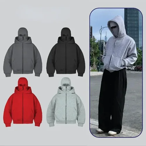

Autumn Winter New Double Hat Mask Hoodies Men Women Sweatshirt Fashion Casual Pullover School Oversized Clothes training hoodie