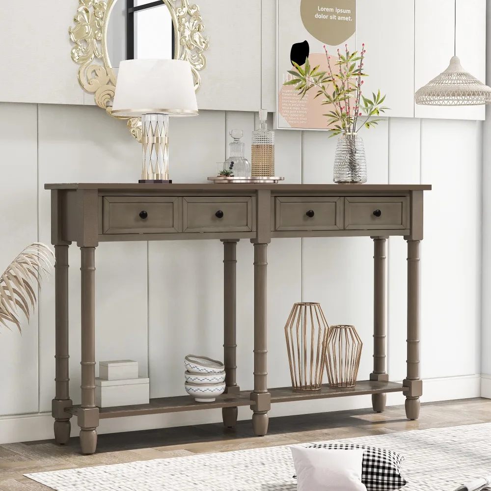 

Assembly with Two Storage Drawers and Bottom Shelf for Living Room, Entryway (Grey Wash), Console Tables