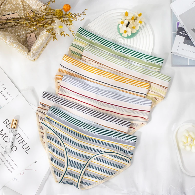 Women's Cotton Briefs Rainbow Striped Hip Lifting