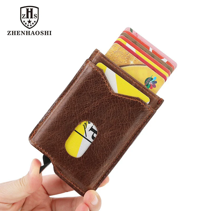 

Smart Pop Up Card Wallet for Men RFID Genuine Leather Card Case Slim Women Zip Coin Purse with Notes Compartment