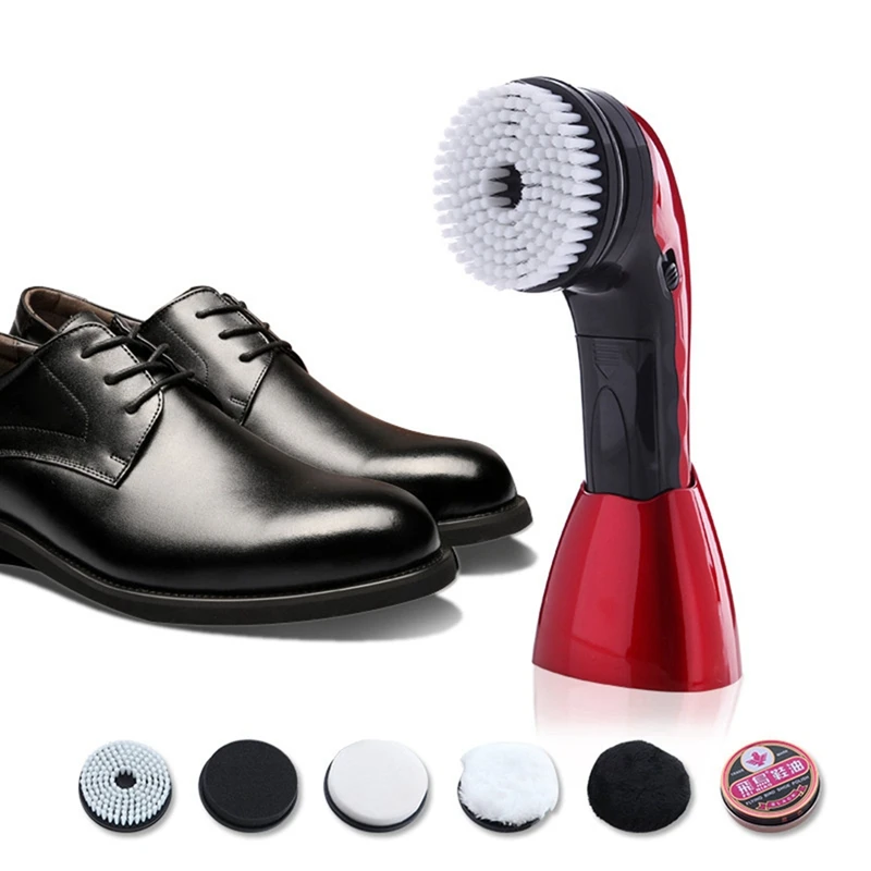 Portable Handheld Electric Shoe Brush Shine Polisher Battery/Plug-in Power Supply Electric Shoe Polisher Red EU Plug-A75P