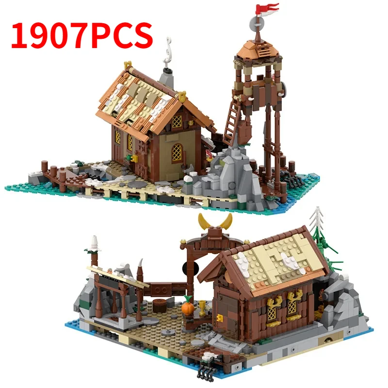 Viking Village Fishing Village Log Cabin Building Blocks MOC-168126 Medieval House Architecture Assembly Model Puzzle Toy Gift