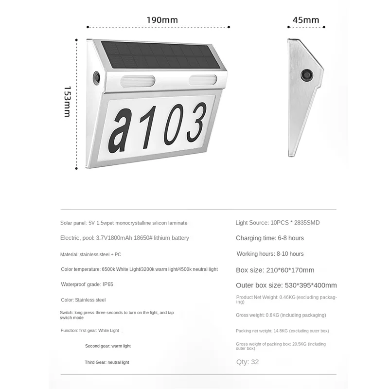 Fillipo Door Numbers LED Lights Door Numbers Light Outdoor With IP65 Waterproof Material With 3 Lighting Modes