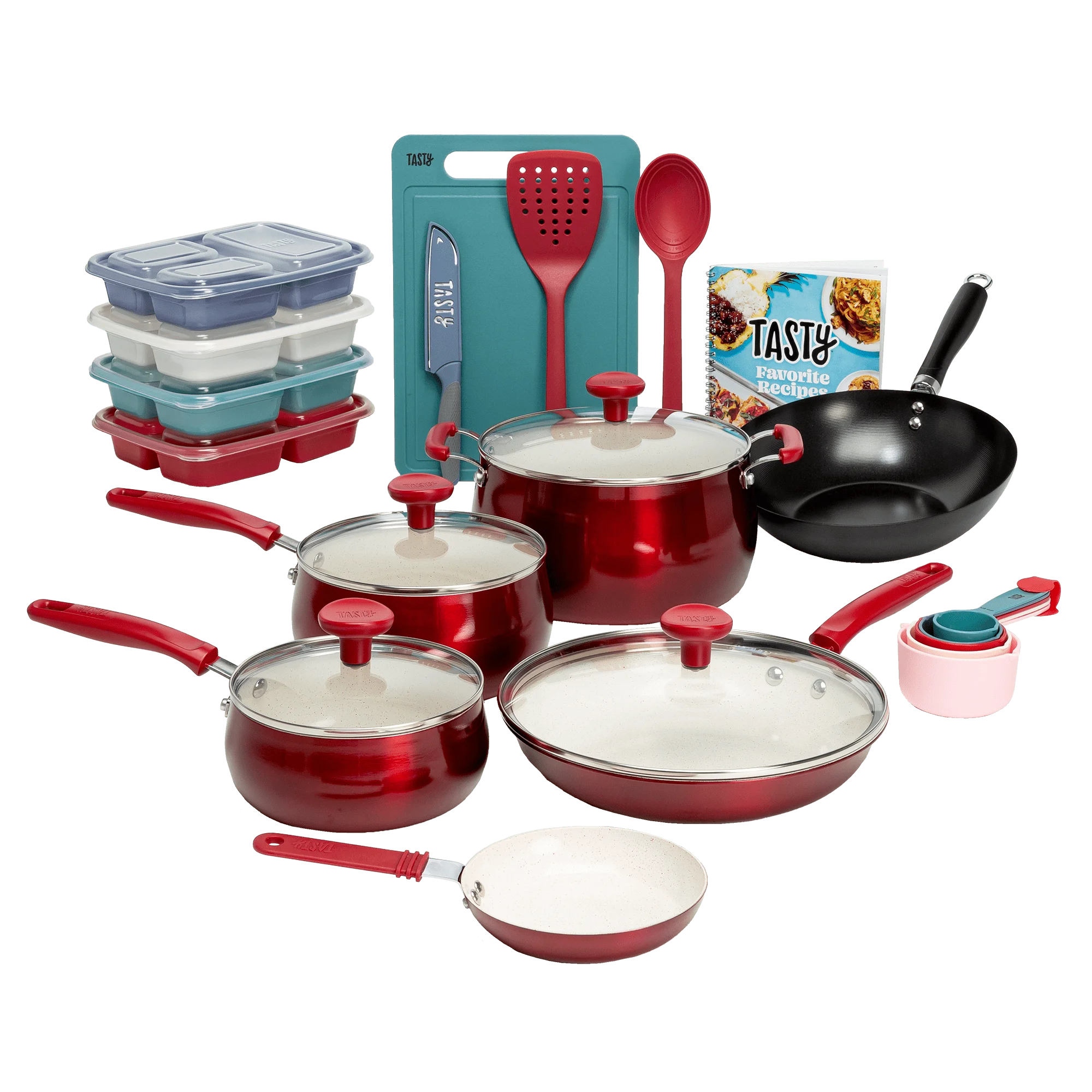 

Clean Ceramic 24 Piece Non-Stick Aluminum Cookware Set, Red