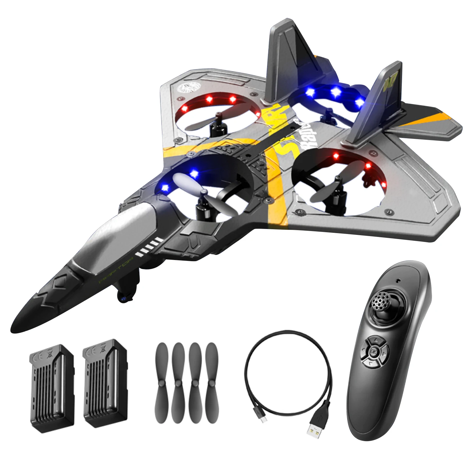 RC Airplane 2.4GHz 6CH EPP RC Plane 4 Motor RC Aircraft  with Function Gravity Sensing Stunt Roll Cool Light 2 Battery