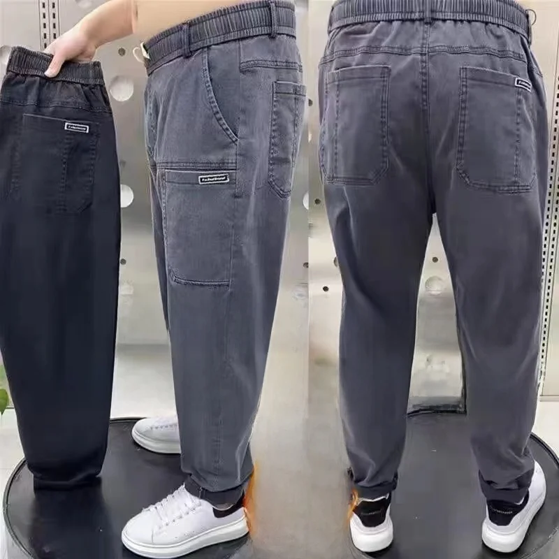 

Men's Workwear Fce Lined Thi Straight Leg Jeans Winter Wear Resistant Casual Cotton Stretch Denim mid Waist Long Trousers