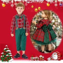 Christmas Outfit for Baby Boy Girl Brother and Sister Matching Outfits Shirt Suspender Pants for Kids Princess Dress for Girl