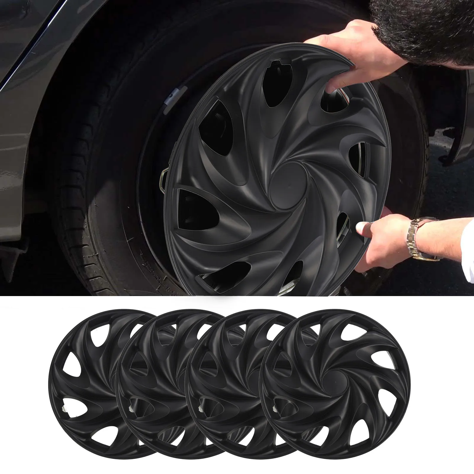 4pcs Wheels Rim Cover 15 Inch Stylish Appearance Protective Black Sturdy Hubcap Wheel Covers For Most Cars Trucks Vans