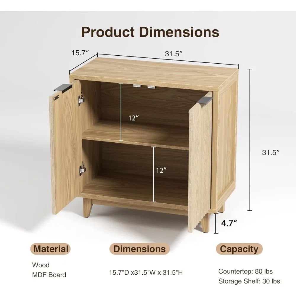 خزانة مخددة مع مساحة تخزين، بوفيه خزانة جانبية ببابين، خزانة حديثة من منتصف القرن مع أرفف قابلة للتعديل، متعددة الوظائف #2