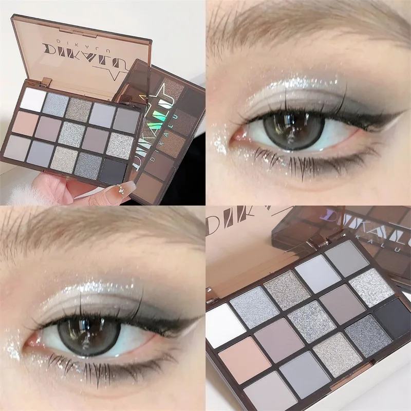 Smokey Eyeshadow Palette 15 Colors Cement Gray Macaron Bright Dopamine Makeup for Stage Party Student Play
