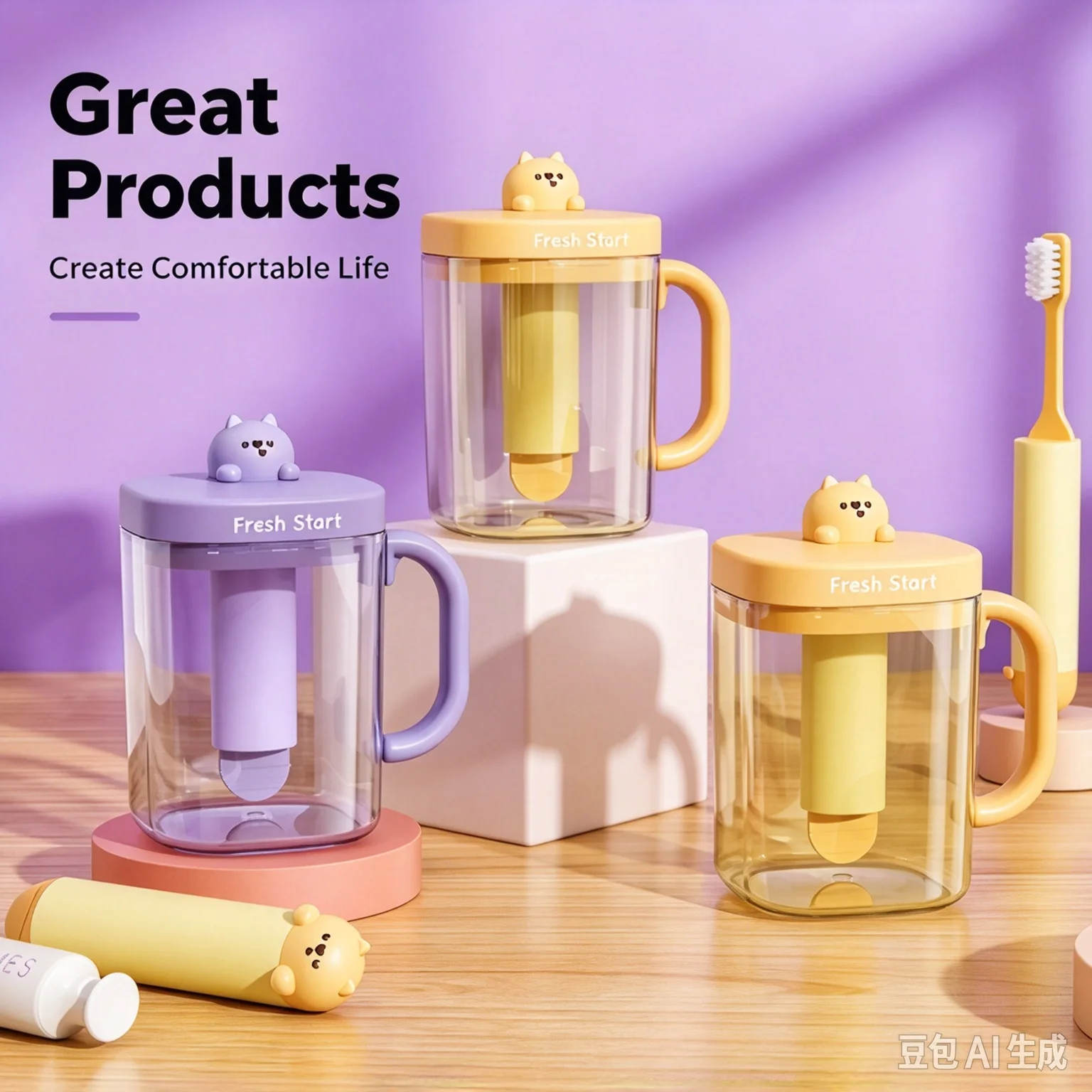 Kids Travel Toiletry Set Cute Cartoon Lidded Cup For Family Trip Store Toothbrush Toothpaste Dustproof