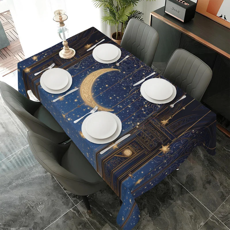

Moon Festival Tablecloth, Luxury Rectangle Party Table Cover, Elegant Dining Decor for Home Celebration, Aesthetic Starry