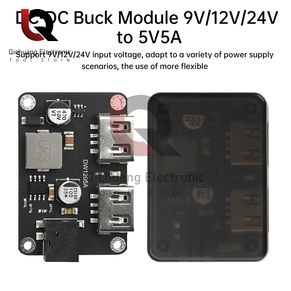 

DC-DC Dual USB Output Fast Charge Step-down Module DC6-30V 9V/12V/24V to 5V5A Cell Phone Car USB Charger with Case
