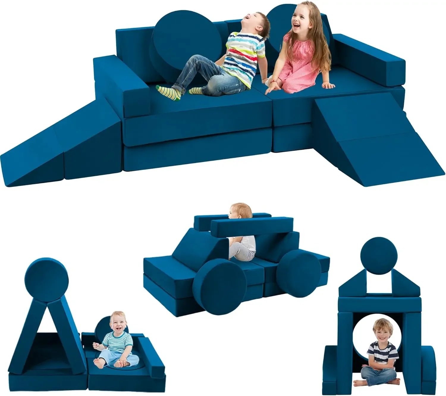 Kids Sofa Modular - 18pcs Children Couches Building Fort, Convertible Foam Playing Cushion Creative Playroom Floor Furniture for