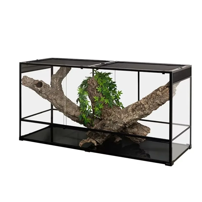 reptile cage Large Reptile Tank Sliding Doors Wire Mesh Screen Cover Transparent Glass Panels Sturdy Frame Reptile Terrarium