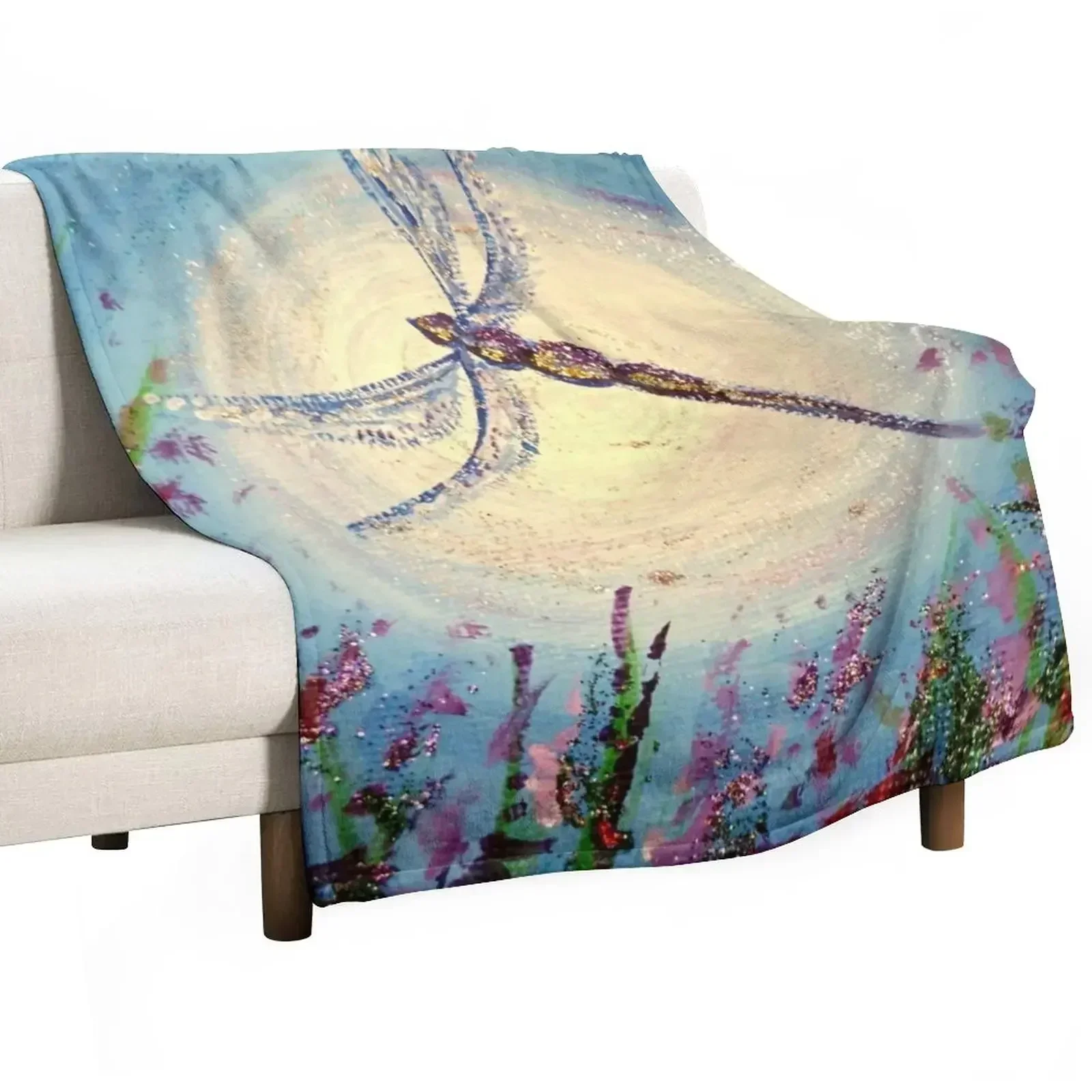 

Dragonfly in flowers Throw Blanket Travel Size Cozy Blanket for Plane Train