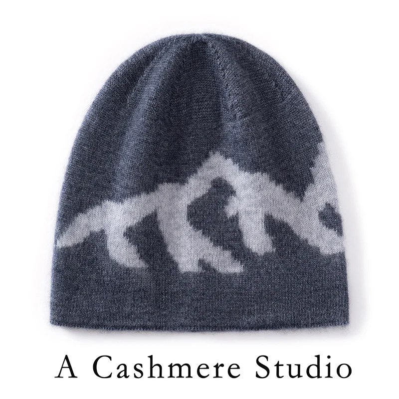 New Pure Cashmere Men's Knitted Jacquard Cold Hat Winter Warm Women's Outdoor Leisure Hat Unisex High Quality Cashmere Beanie