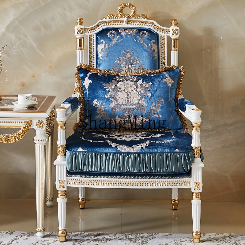 

DHY Fabric Leisure Chair Luxury Heavy Industry Carving Leisure Chair Villa Living Room Sofa Chair