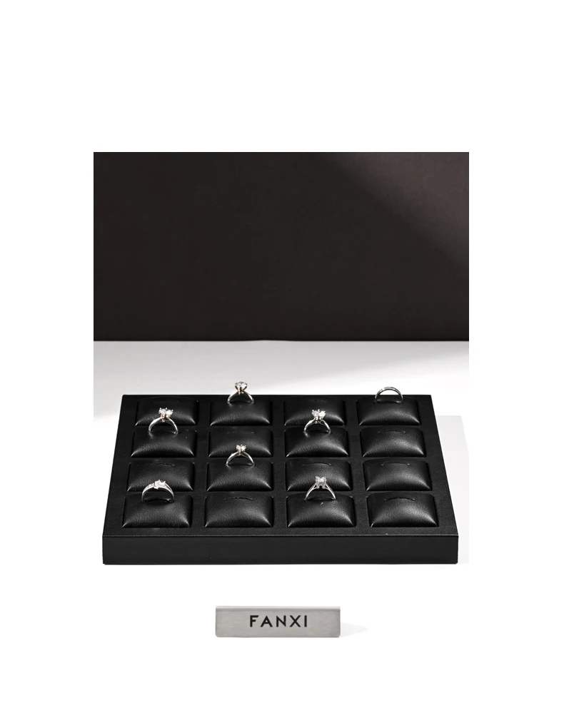 Oirlv Schwarzes Schmuck-Display-Tablett aus Leder für Ringe, Ohrringe und Halsketten, Großer Schmuck-Organizer, Schwarzes Organizer-Tablett – Detail 3
