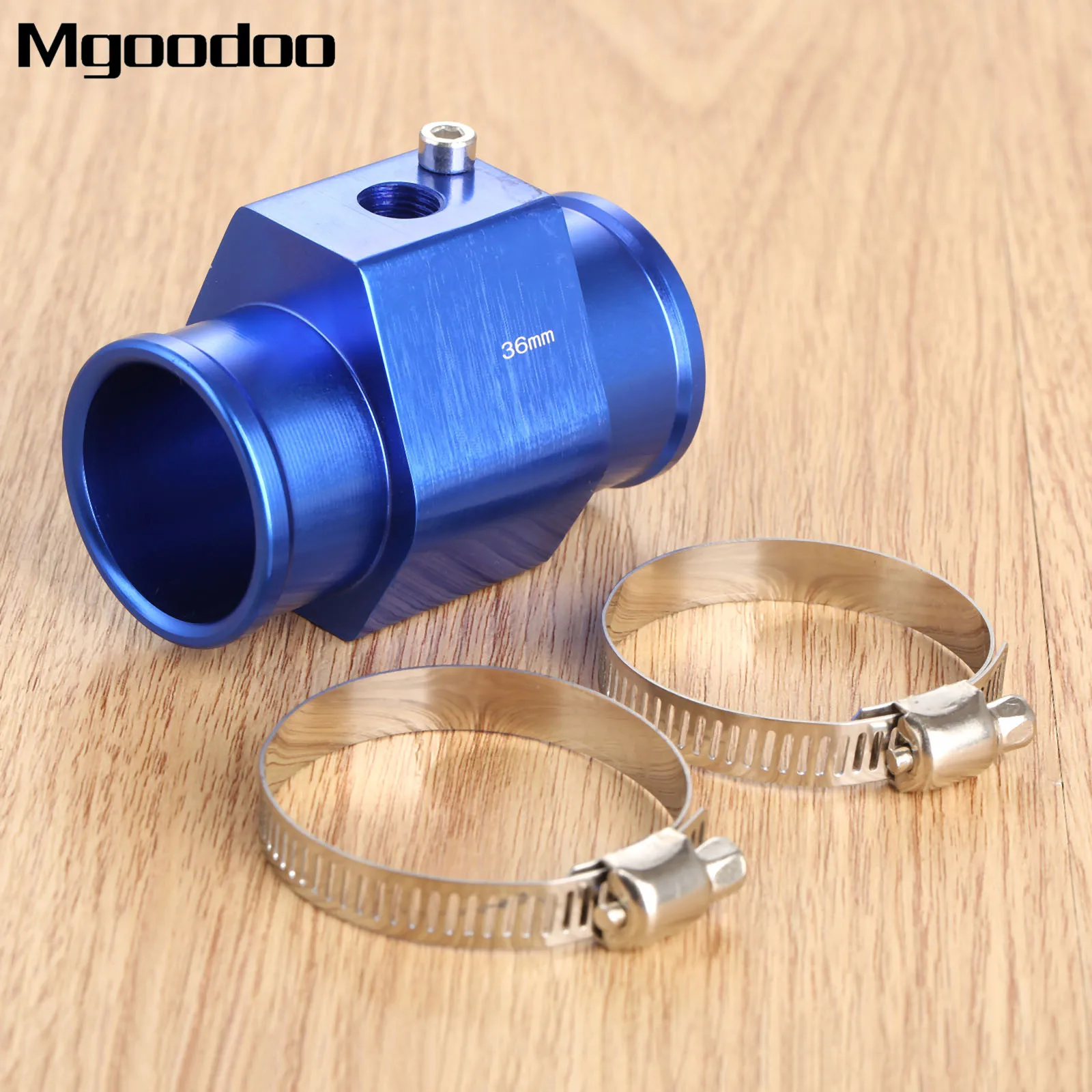 

36mm Universal Auto Car Water Temp Joint Pipe Hose Temperature Sensor Adapter Blue Water Temp Gauge Meter Aluminium With Clamps