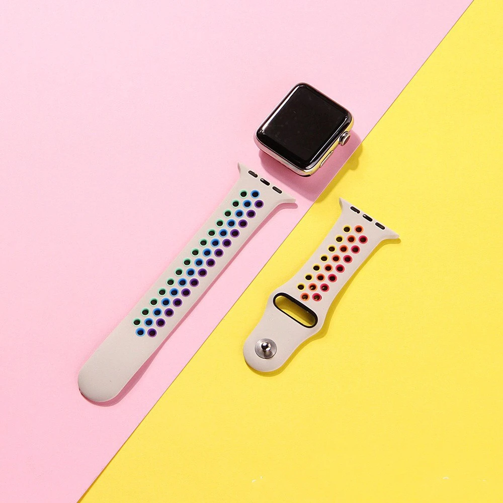 ชุดนาฬิกา Apple 6/SE/5/4/3/2/1 Breathable สายรุ้งสีสันซิลิโคนสำหรับ iwatch 40มม.44มม.38มม.42มม.