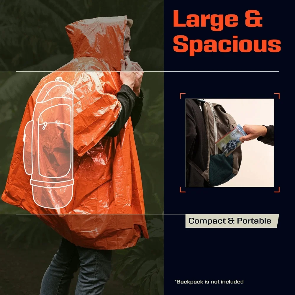 Notfall-Regenponcho mit Kapuze, PE-Material, Wasserdicht & Warm mit Aluminiumbeschichtung, Überlebens-Notfalldecke für Camping – Detail 6