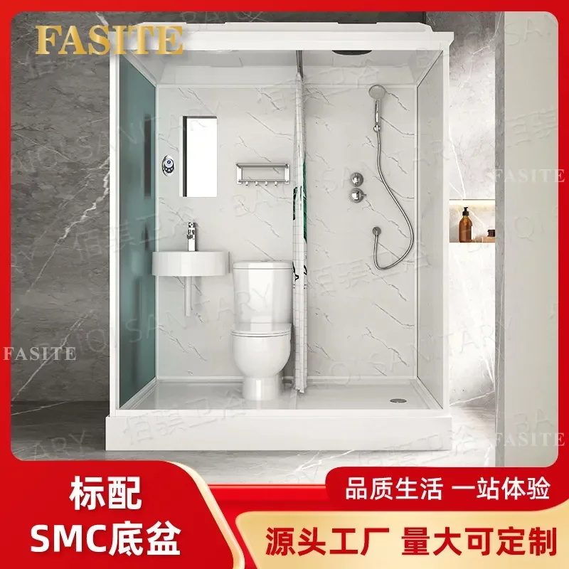 For Bathroom Integral Shower Room Glass Partition with Toilet Hand Washing Table Integrated Cabinet Simple Design for Rental