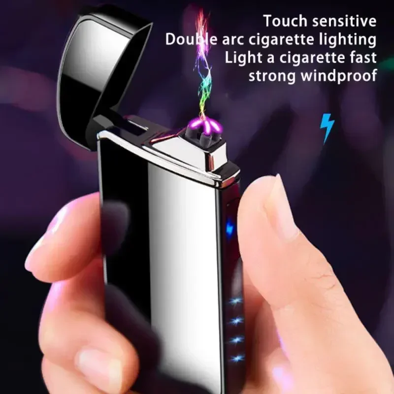 New LCD Touch Switch Dual Arc Electric Lighter With Battery Display Wind-Resistant USB Rechargeable Lighter Does Not Contain Gas