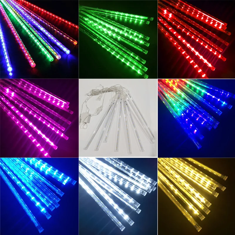 30/50cm Meteor Shower Lights EU/US Plug Power 8-Tube Falling Rain Light Outdoor Christmas Tree Halloween Porch Patio Decorations